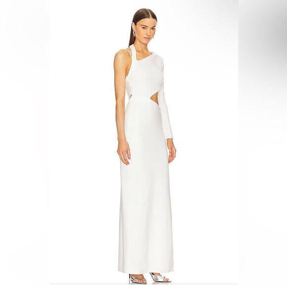 Michael Costello x Revolve Marianna gown maxi dress white cut out high slit XXS - Picture 2 of 11